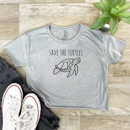 Save The Turtles - Women's Crop Tee - Heather Gray or Gold