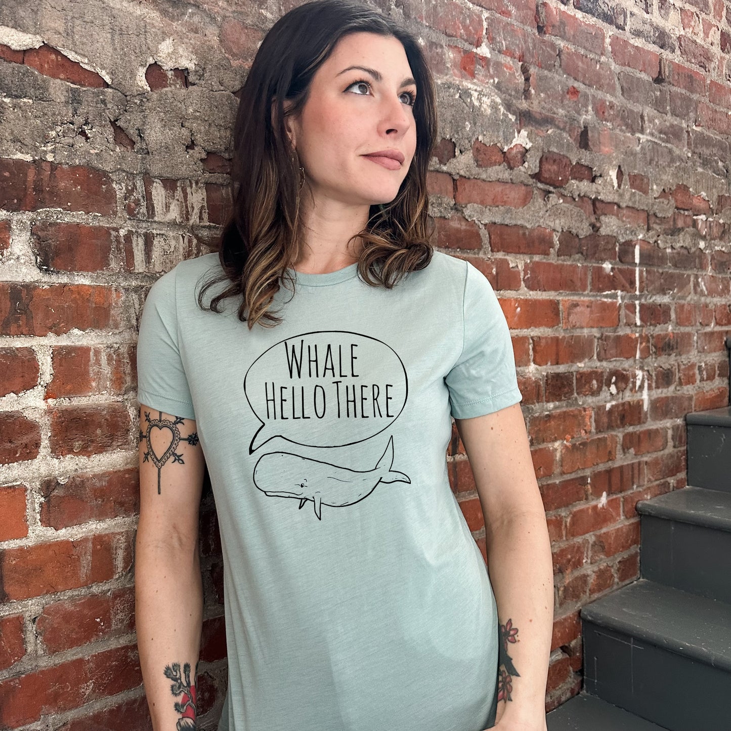 Whale Hello There - Women's Crew Tee - Olive or Dusty Blue