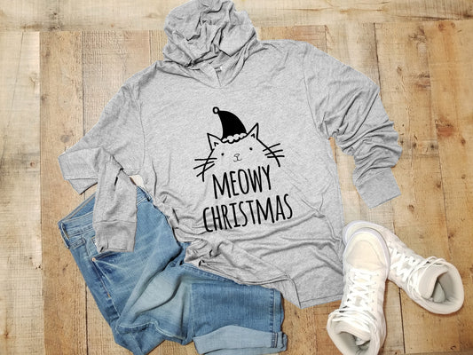 Meowy Christmas (Cat) - Unisex T-Shirt Hoodie - Heather Gray
