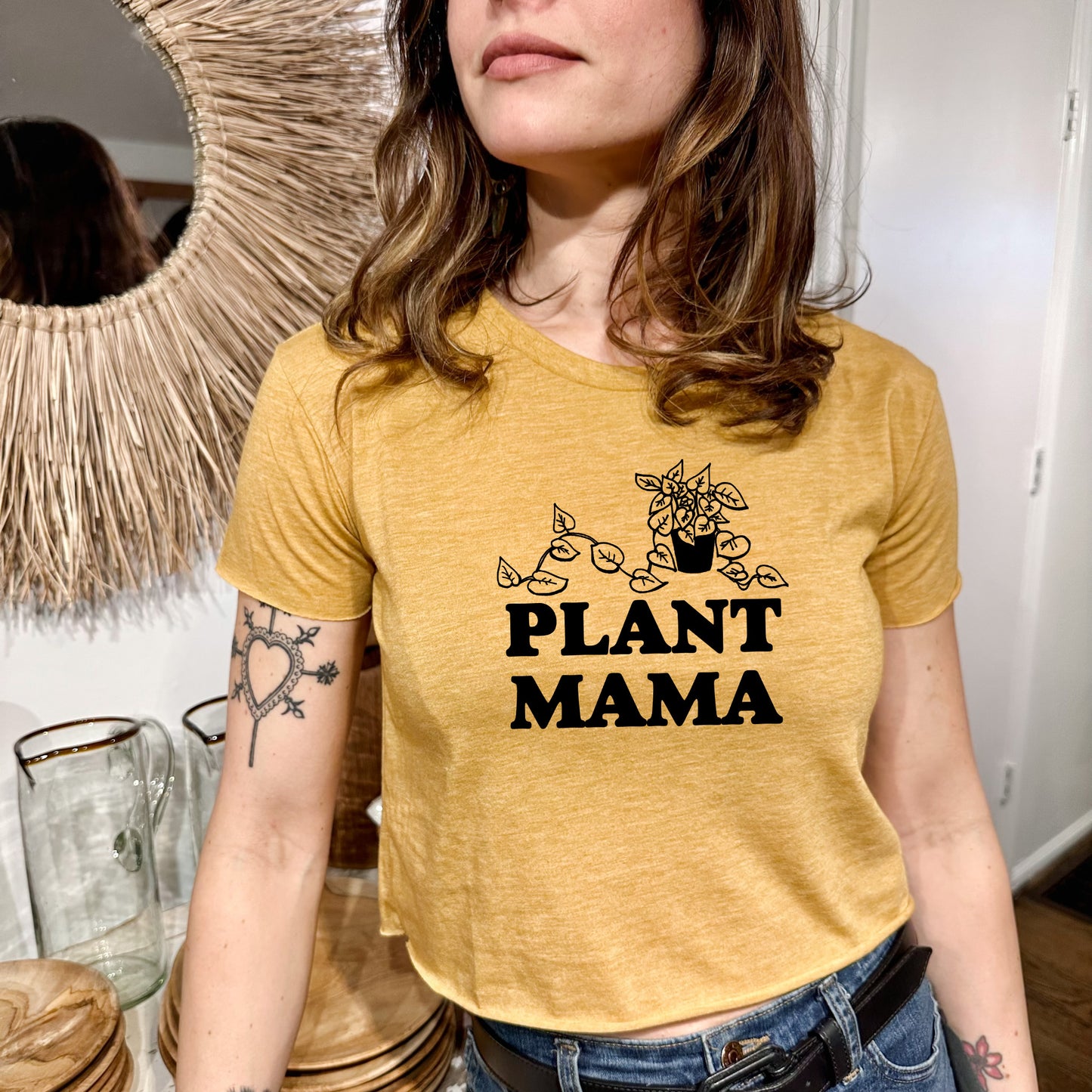 Plant Mama - Women's Crop Tee - Heather Gray or Gold