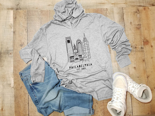 Downtown Philadelphia, PA - Unisex T-Shirt Hoodie - Heather Gray