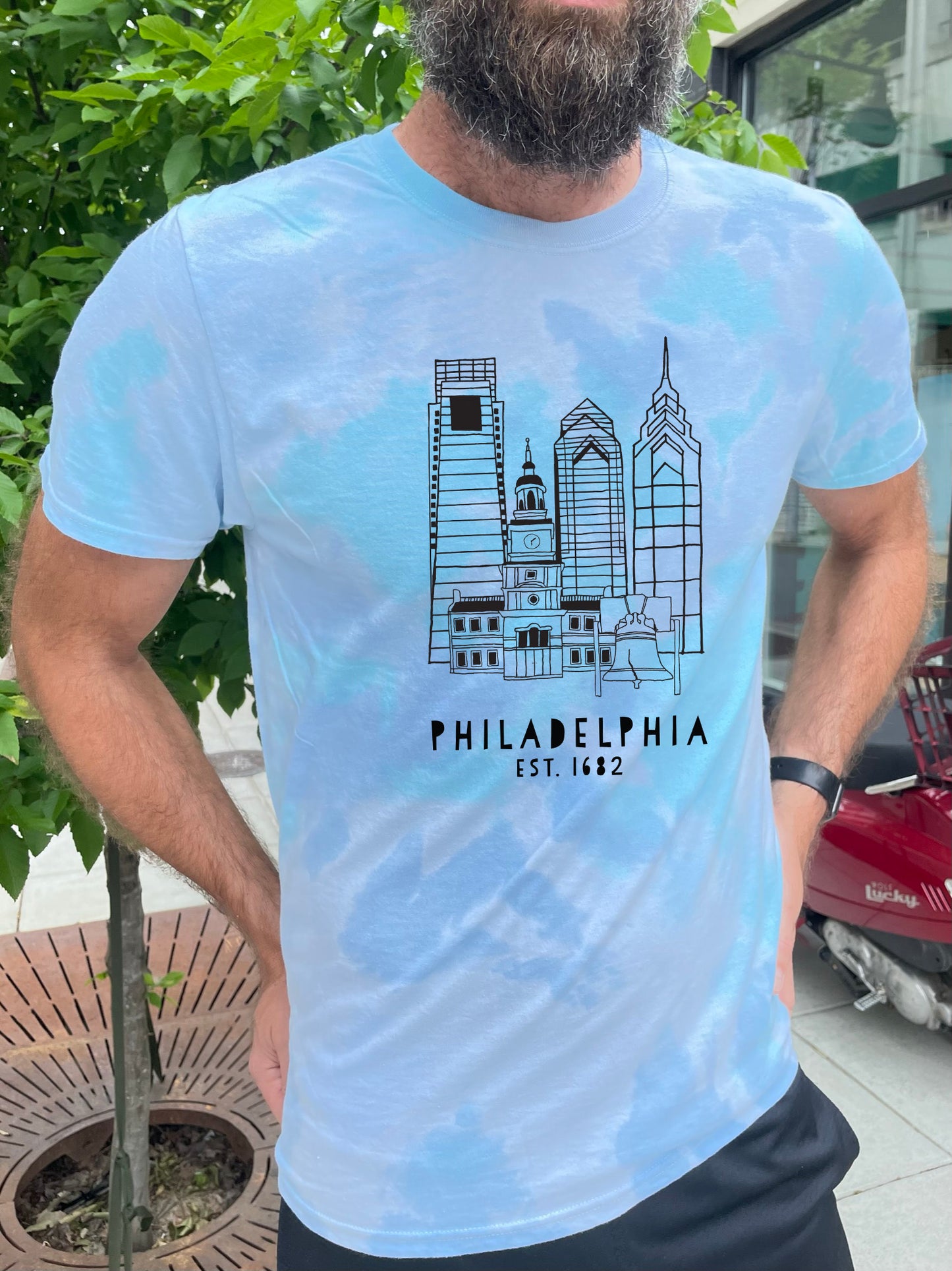 Downtown Philadelphia, PA - Mens/Unisex Tie Dye Tee - Blue