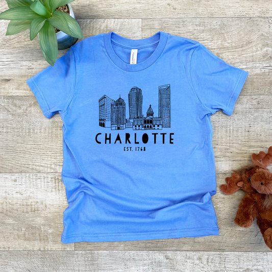 Charlotte Skyline - Kid's Tee - Columbia Blue or Lavender