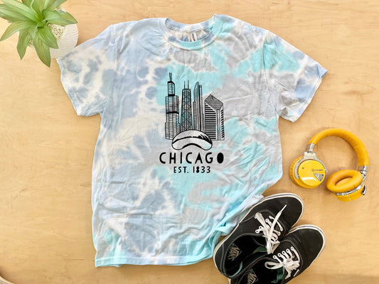 Chicago Skyline - Mens/Unisex Tie Dye Tee - Blue