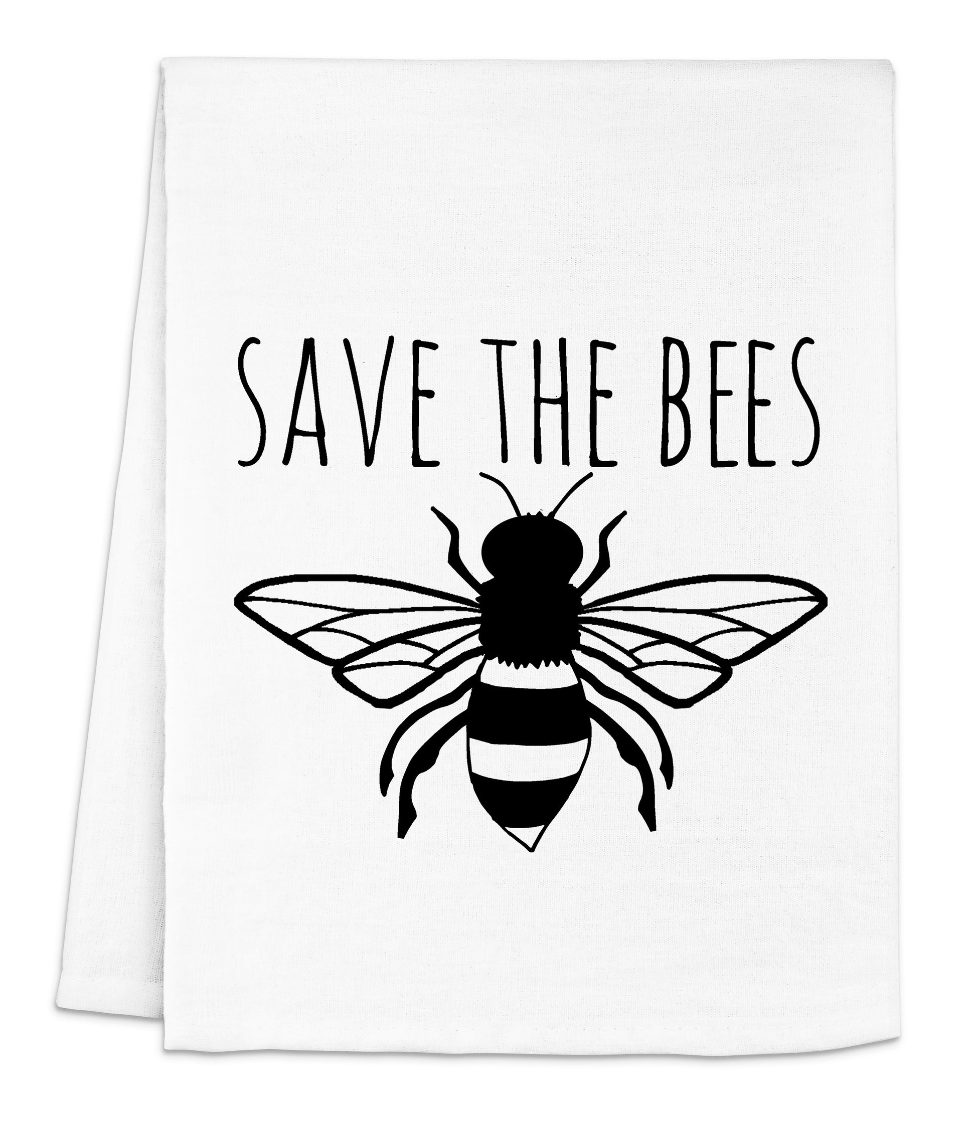a towel with a bee on it that says save the bees