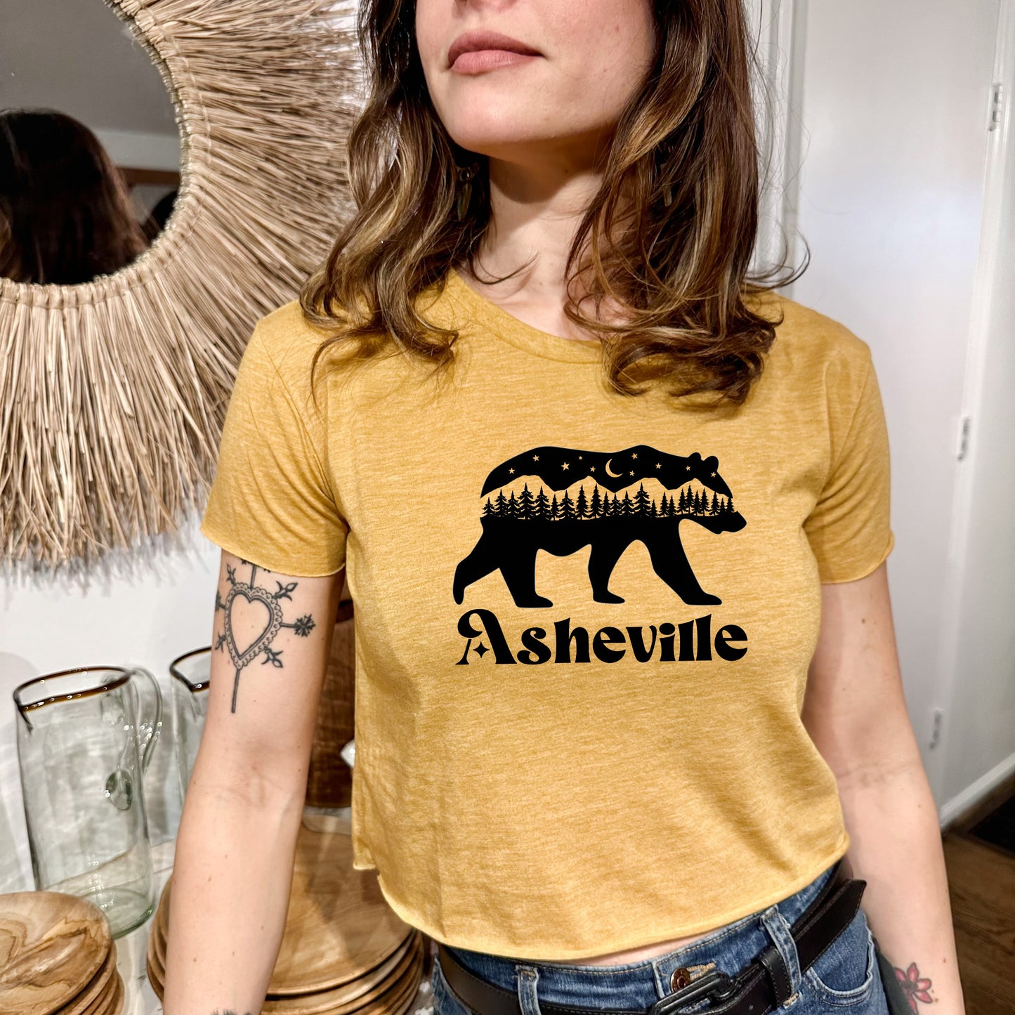 Asheville Bear - Women's Crop Tee - Heather Gray or Gold
