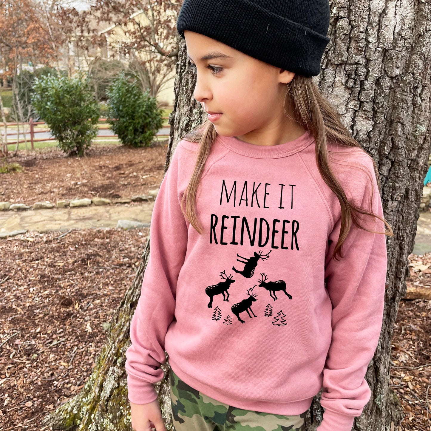 Make It Reindeer - Kid's Sweatshirt - Heather Gray or Mauve