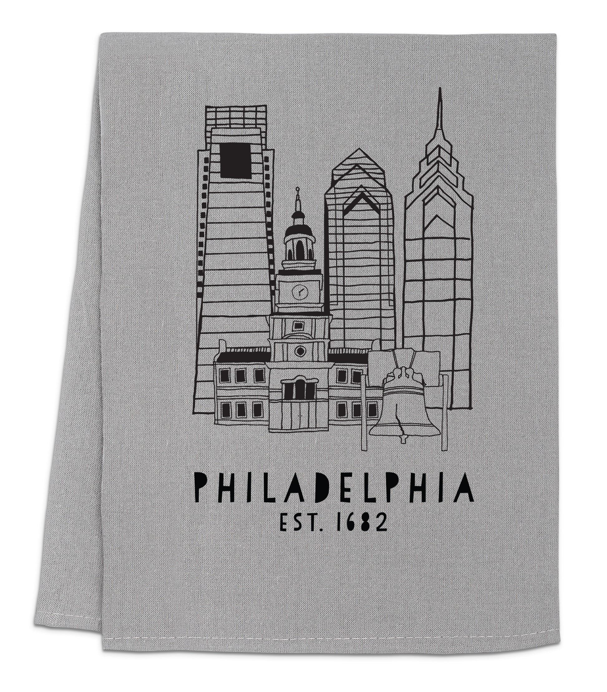 a towel with a picture of philadelphia on it