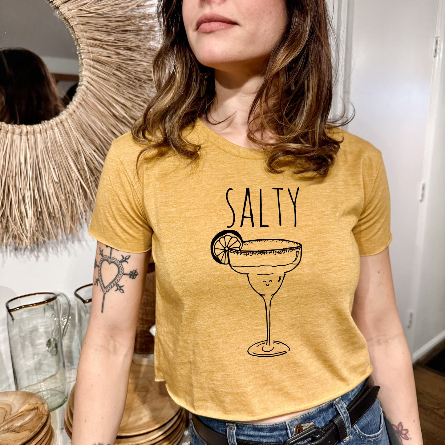 Salty (Margarita) - Women's Crop Tee - Heather Gray or Gold