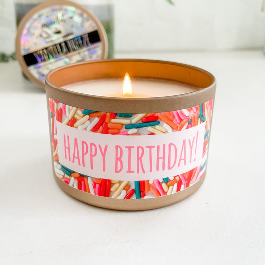 Happy Birthday (Sprinkles) - 8oz Rose Gold Candle - Vanilla Breeze - 100% Natural Soy Wax