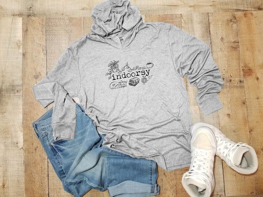 Indoorsy (Introverts, Cat) - Unisex T-Shirt Hoodie - Heather Gray