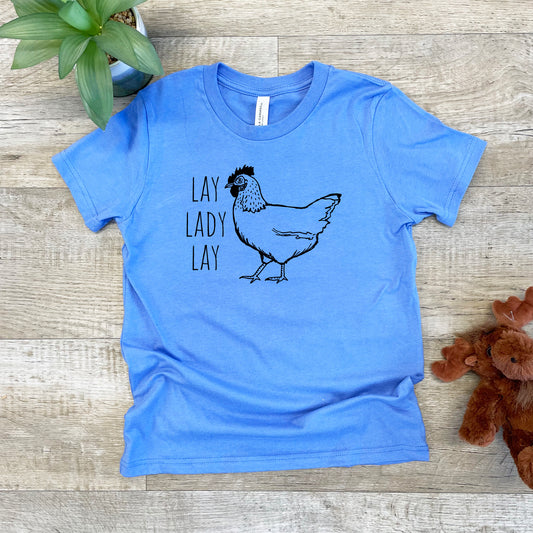Lay Lady Lay (Chicken) - Kid's Tee - Columbia Blue or Lavender