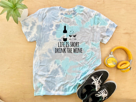 Life Is Short, Drink The Wine - Mens/Unisex Tie Dye Tee - Blue