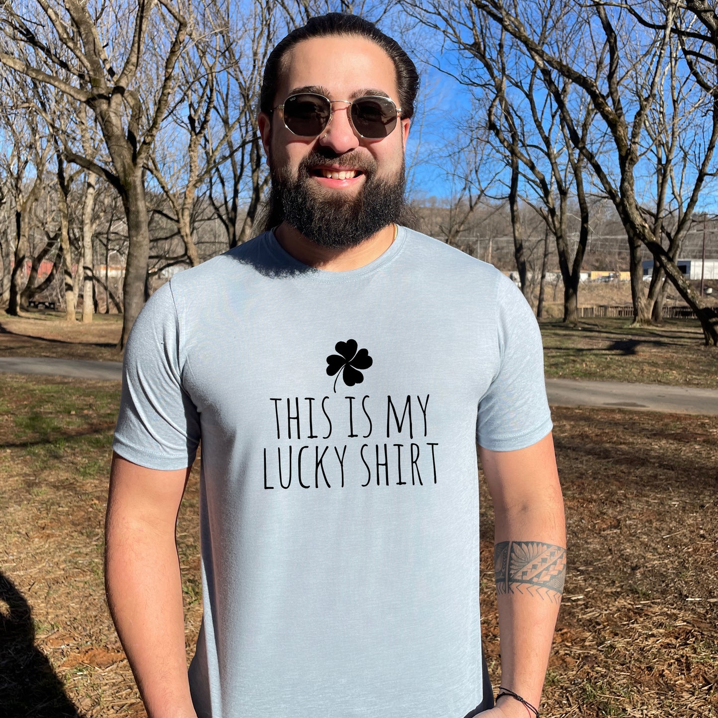 Lucky Shirt (Four Leaf Clover) - Men's / Unisex Tee - Stonewash Blue or Sage