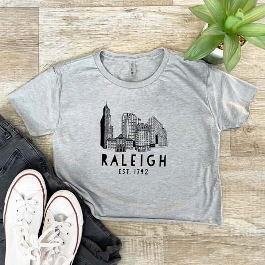 Raleigh Skyline (NC) - Women's Crop Tee - Heather Gray or Gold