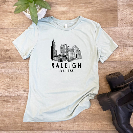Raleigh Skyline (NC) - Women's Crew Tee - Olive or Dusty Blue