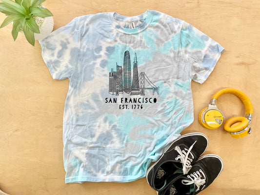 San Francisco Skyline - Mens/Unisex Tie Dye Tee - Blue
