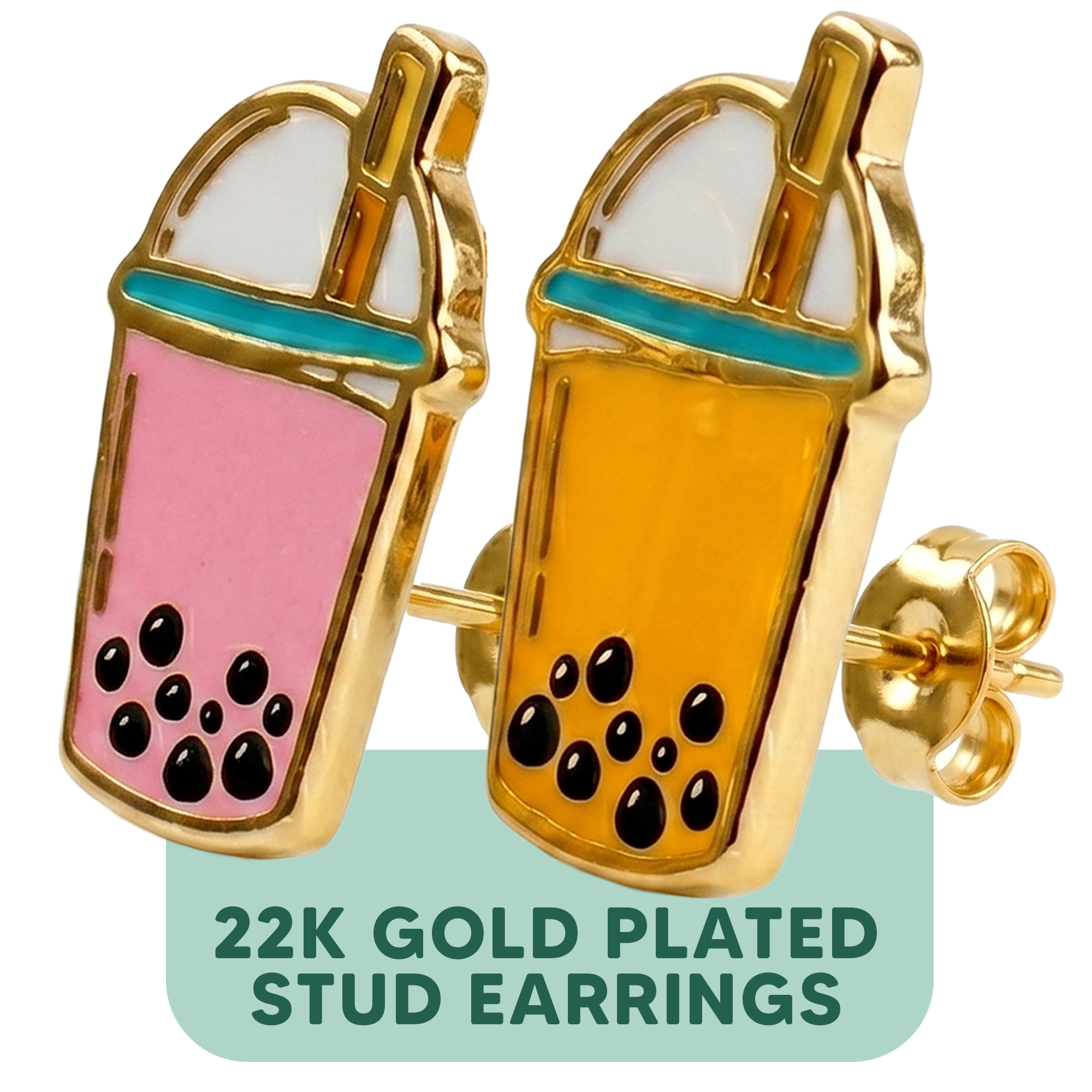 Boba Tea Earrings - 22k Gold Plated Studs