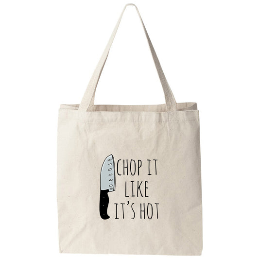 a tote bag with a knife on it