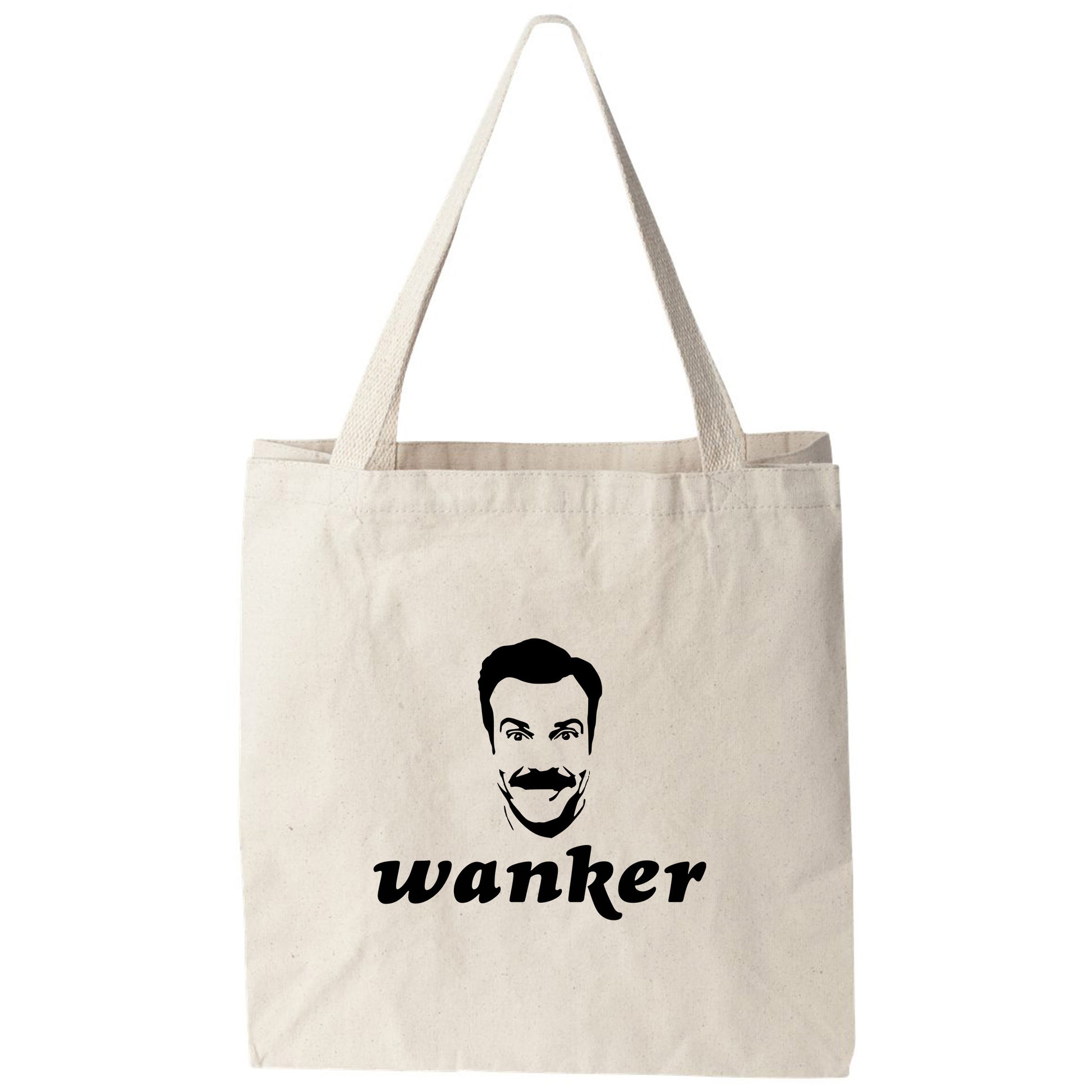 a tote bag with a picture of a man with a mustache