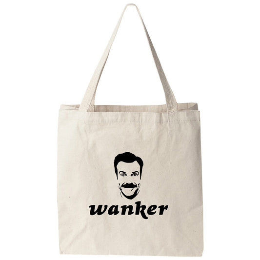 a tote bag with a picture of a man with a mustache