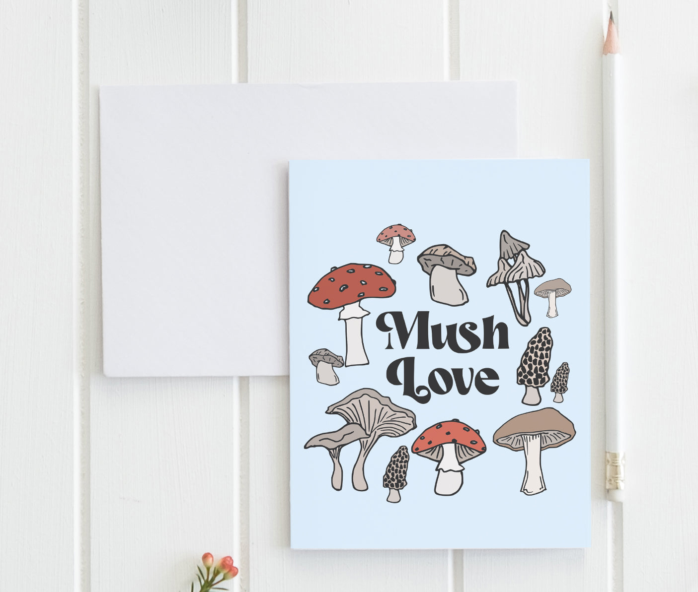 a greeting card with mushrooms on it