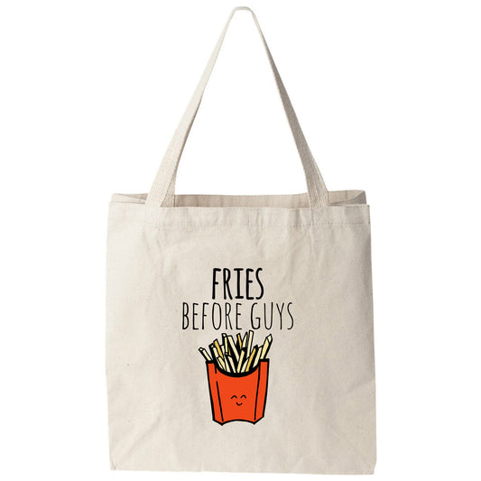 a tote bag with fries before guys on it