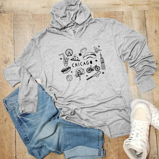 a hoodie with the chicago skyline drawn on it