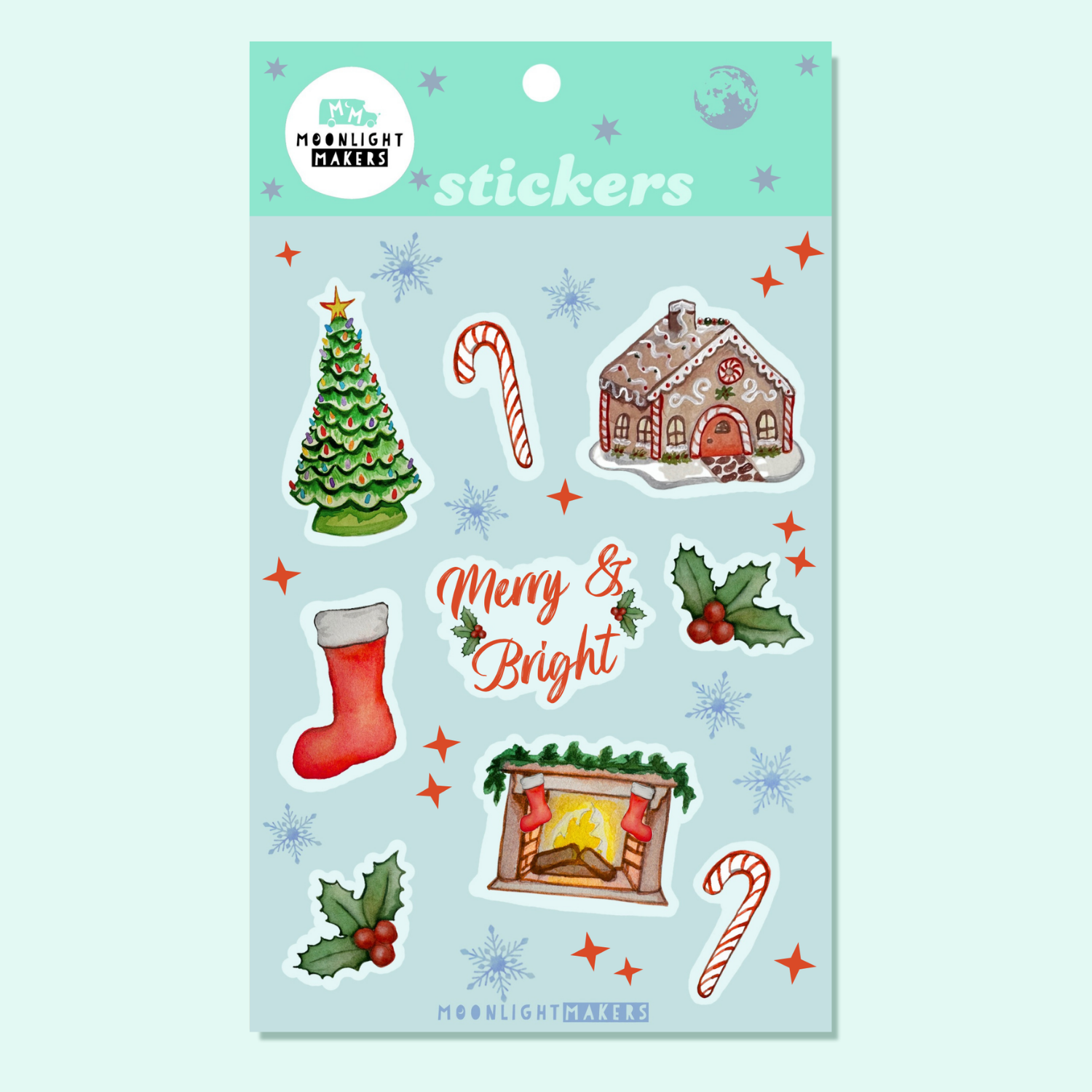 SALE Merry & Bright Christmas Sticker Sheet - MoonlightMakers
