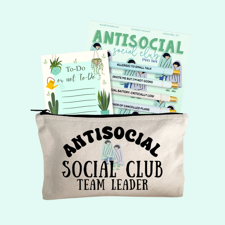 Antisocial Gift Set – Antisocial Pen Set, Antisocial Social Club Team Leader Zipper Pouch, To Do Or Not To Do Notepad