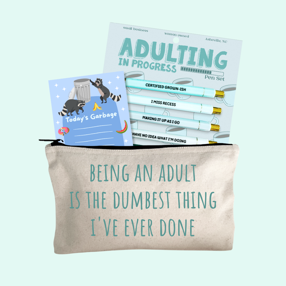 Adulting Gift Set – Adulting Pen Set, Being An Adult Zipper Pouch, Today's Garbage Notepad