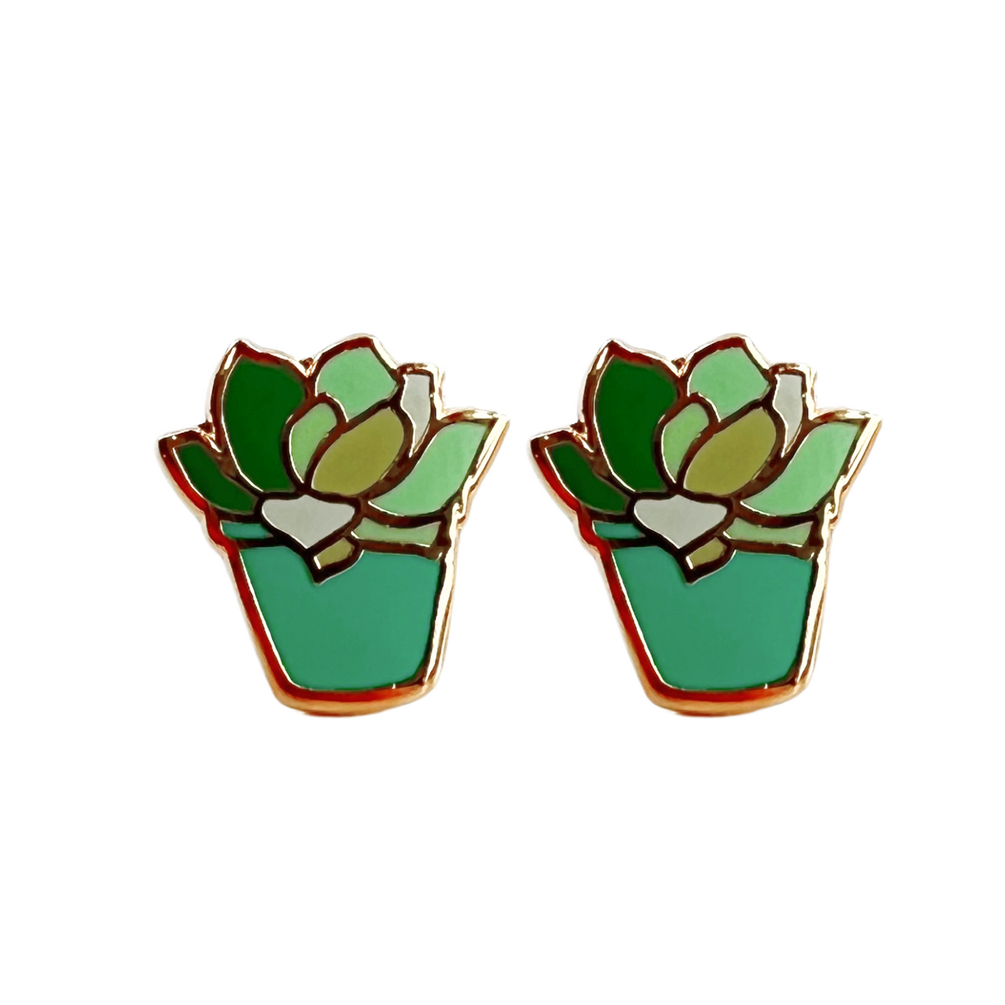 a pair of green and yellow flower earrings