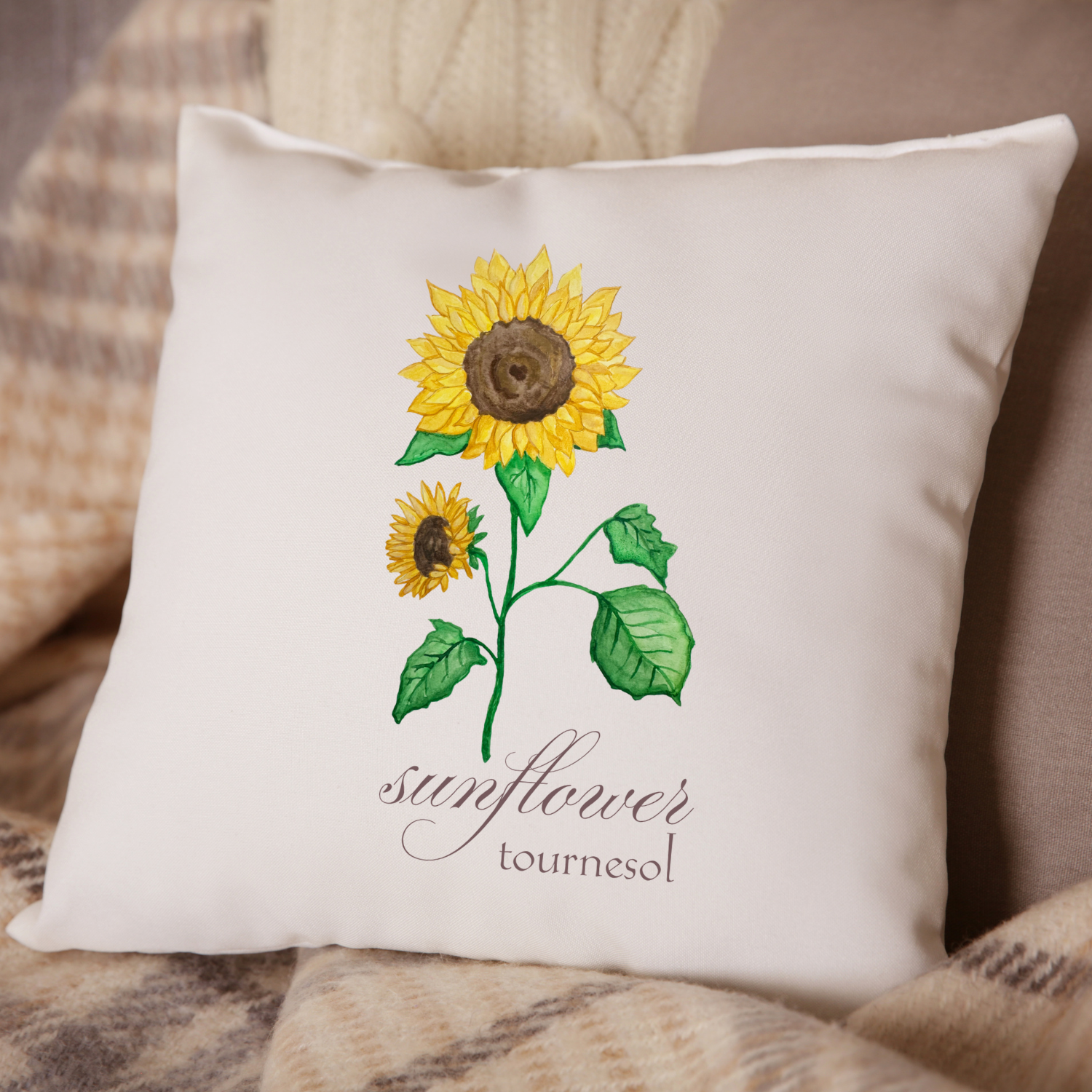 Sunflower Watercolor Throw Pillow