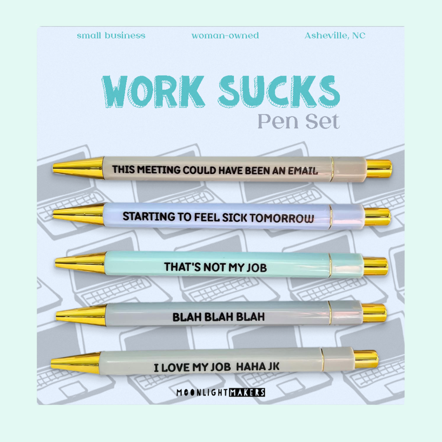 Co-Worker Gift Set – Work Sucks Pen Set, Employee Of The Month Zipper Pouch, Today's Garbage Notepad