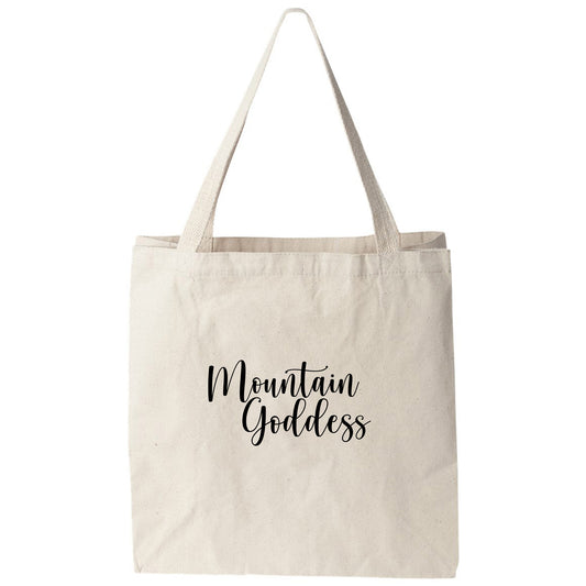 a tote bag with the words mountain goddess printed on it