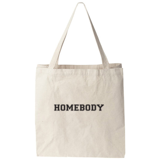 a white tote bag with the words home body printed on it
