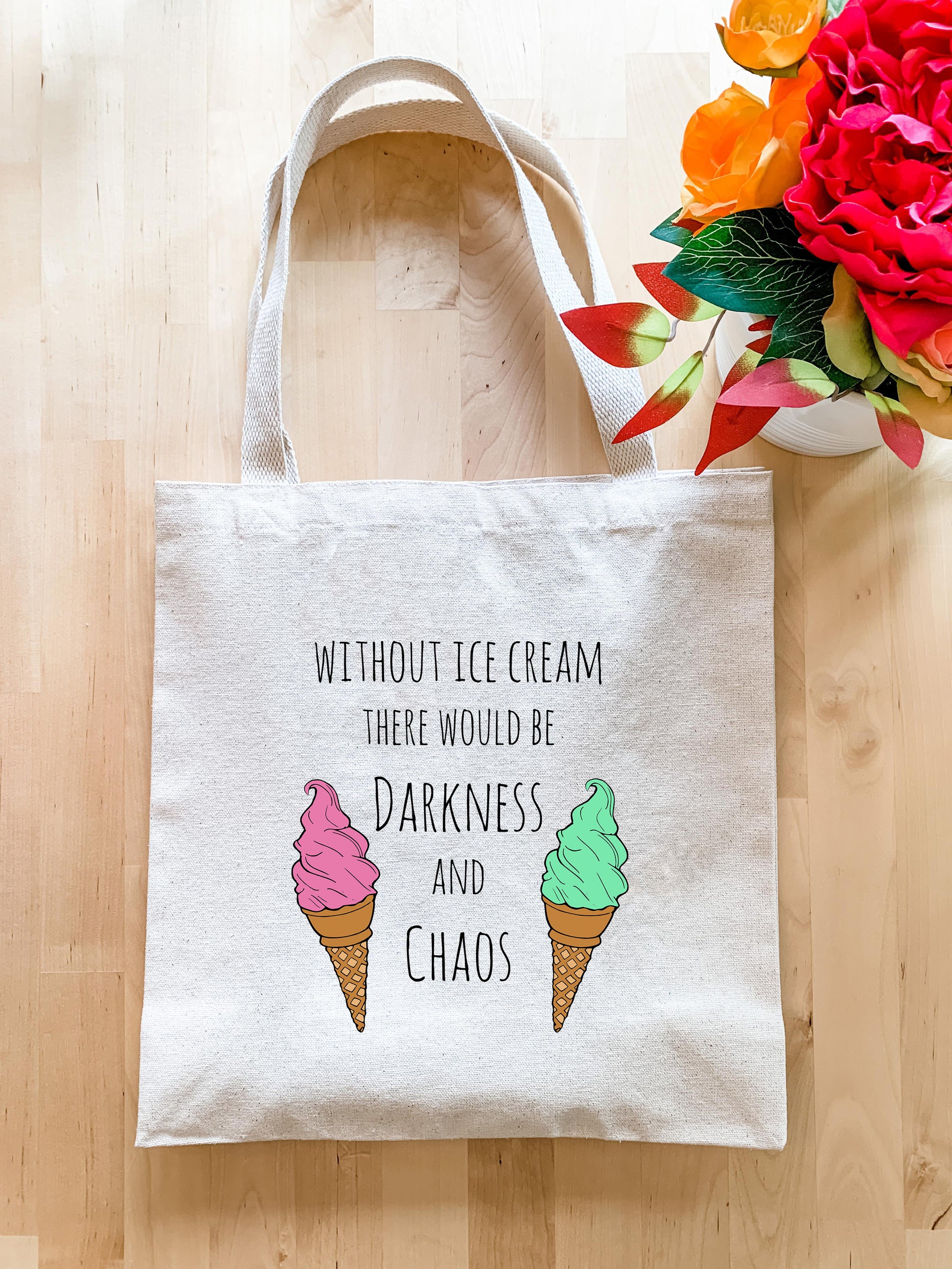 a tote bag with a picture of two ice cream cones on it