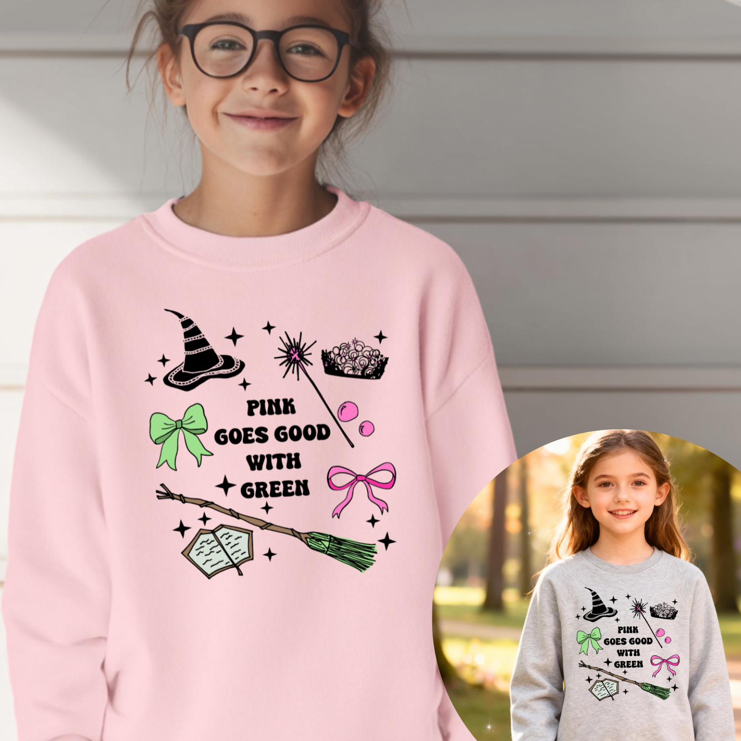 Pink Goes Good With Green - Wicked Inspired Kid's Sweatshirt