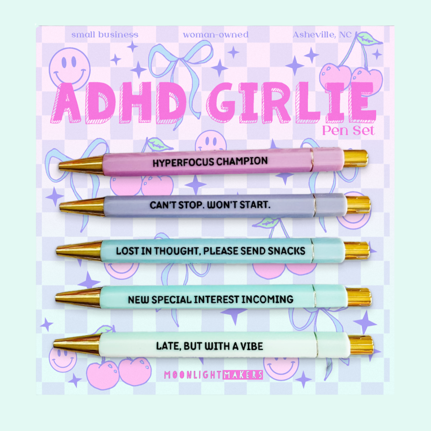 ADHD Gift Set – ADHD Girlie Pen Set, Hyperfixation Zipper Pouch, I Made A List Notepad