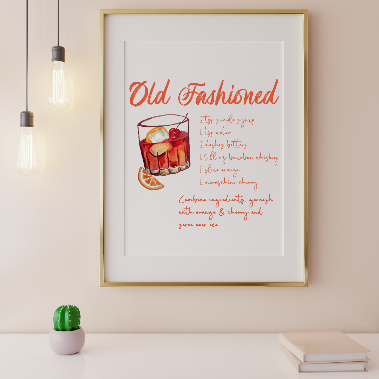 Old Fashioned Cocktail Recipe Art Print