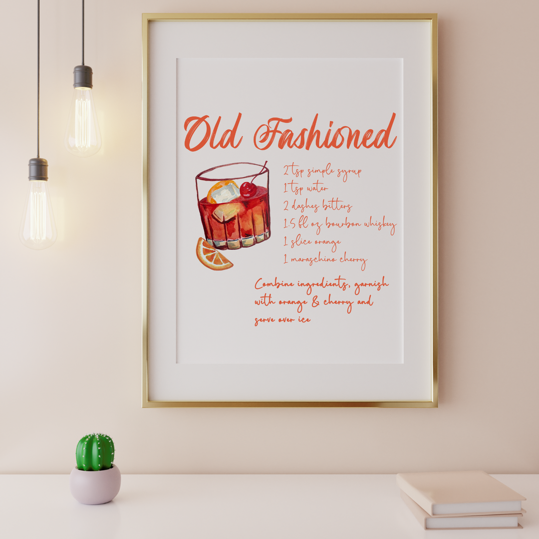 Old Fashioned Cocktail Recipe Art Print