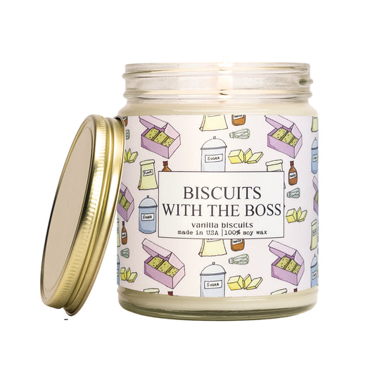 Biscuits With The Boss (Ted Lasso) - 9oz Glass Jar Soy Candle - Vanilla Biscuits Scent