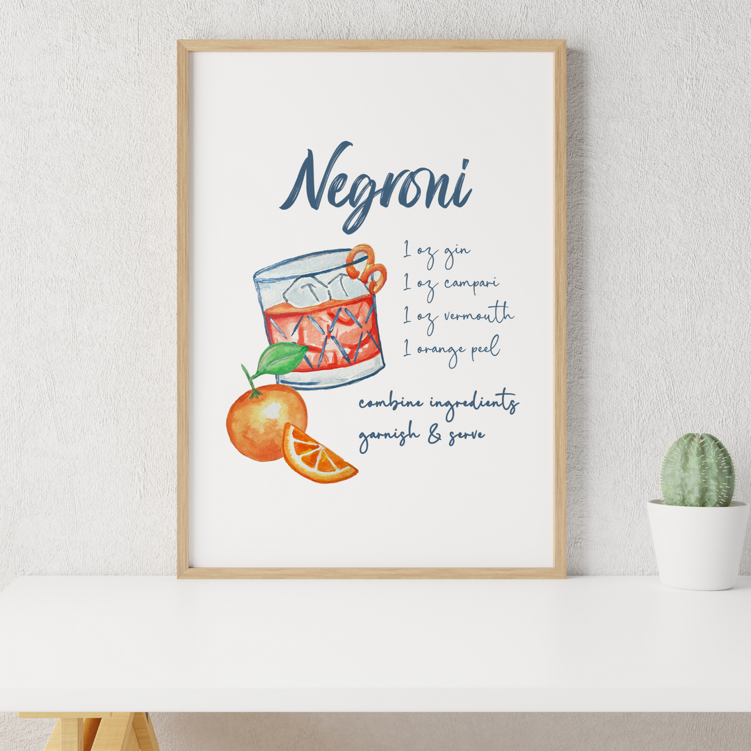 Negroni Cocktail Recipe Art Print