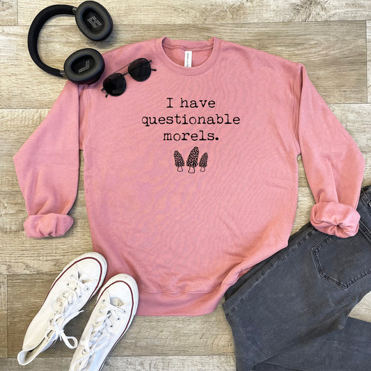 a pink sweatshirt with the words i have questionable models on it