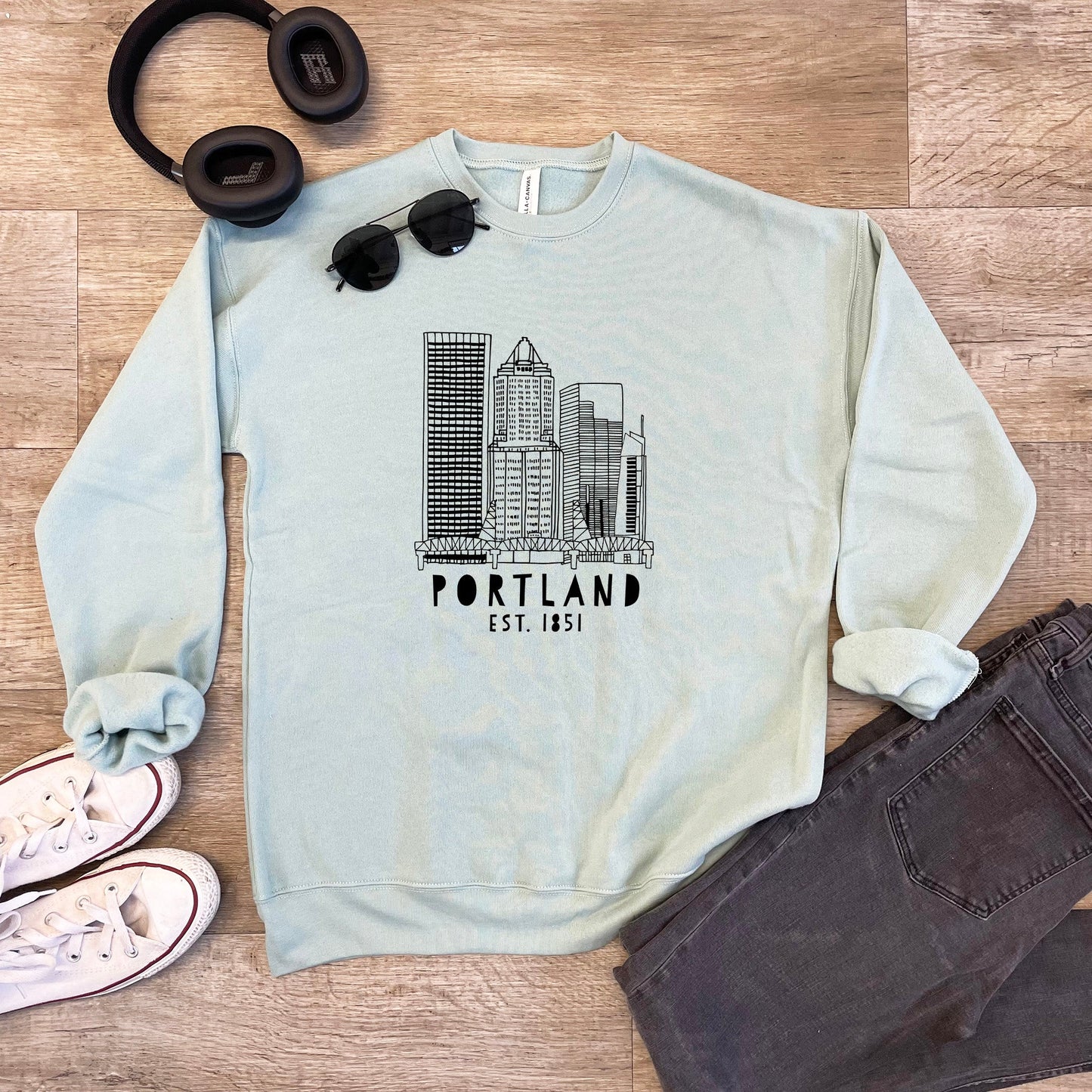 Downtown Portland, Oregon - Unisex Sweatshirt - Heather Gray, Dusty Blue, Mauve, or Gold