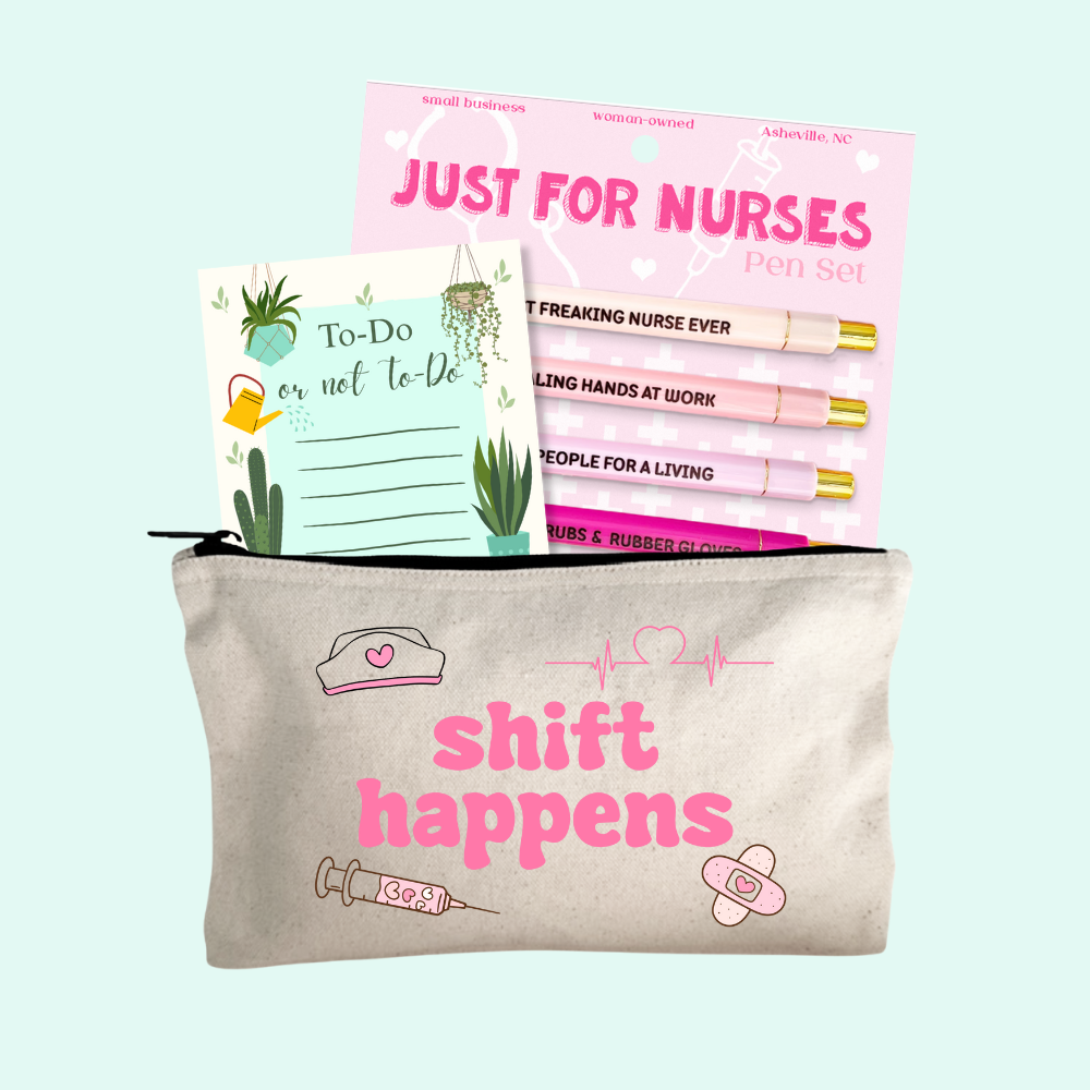 Nurse Gift Set – Nurse Pen Set, Shift Happens Zipper Pouch, To Do Or Not To Do Notepad