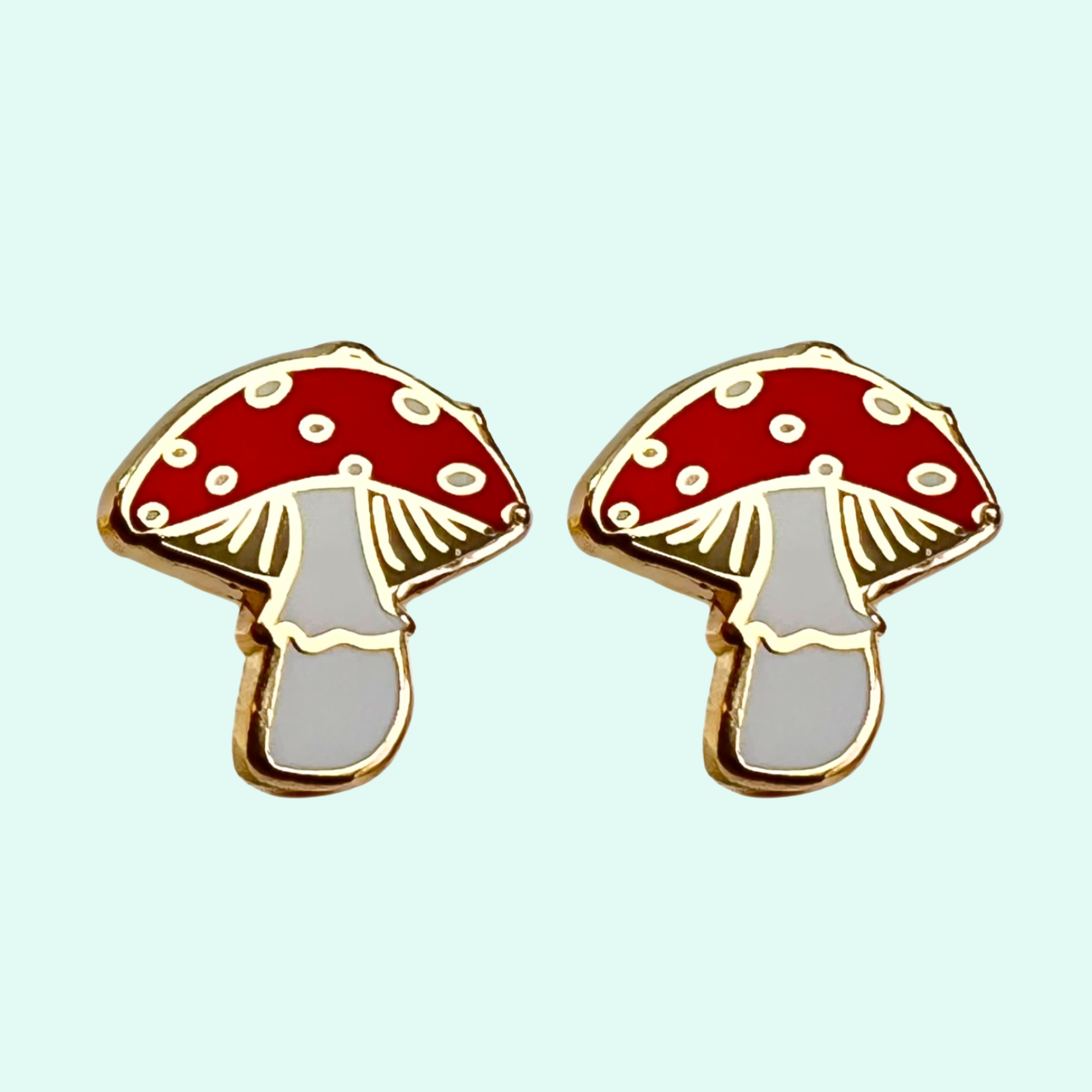 Mushroom Earrings - 22k Gold Plated Studs