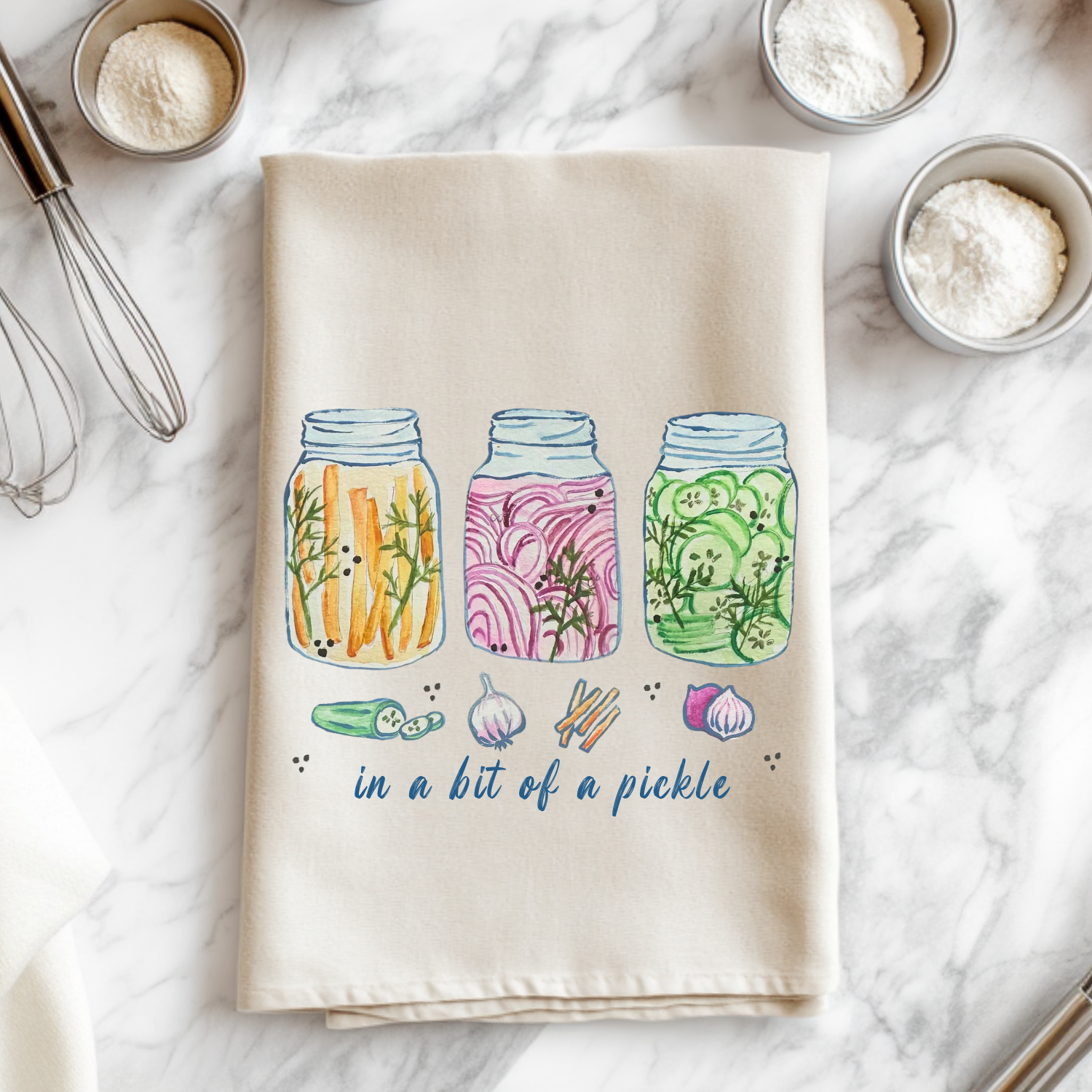 In A Bit Of A Pickle - Watercolor Kitchen Towel