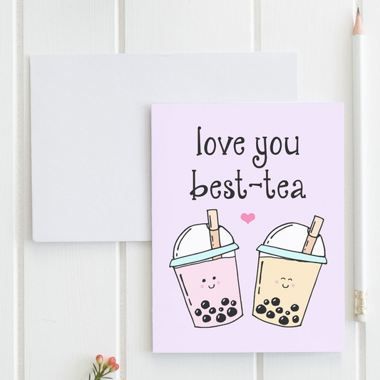 a card with two cups of tea on it