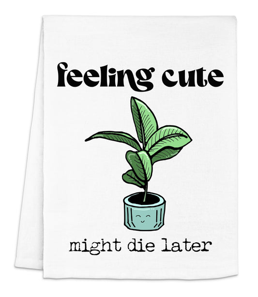 a tea towel with a potted plant on it